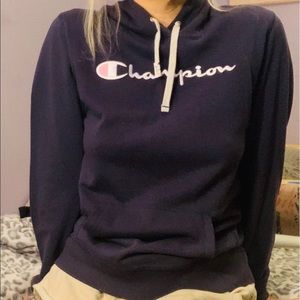Champion Logo Navy Blue Hoodie